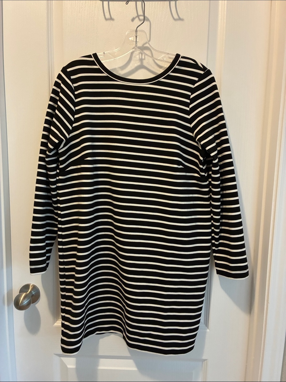 LOFT Black & White Striped Long Sleeve Shift Dress